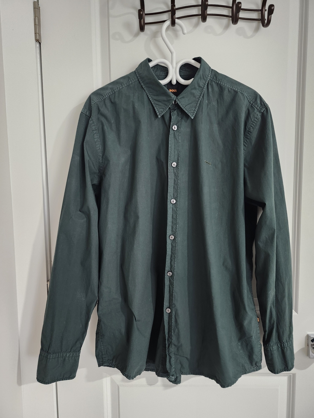 BOSS Men's Dark Green Button-Up Shirt